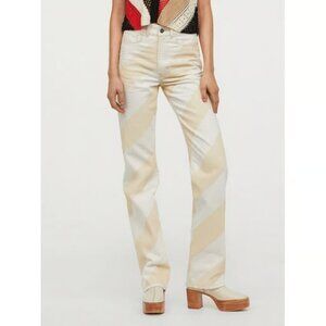 H&M Studio Collection Jeans Women's Size 2 Cream Beige Striped Straight Slim Fit